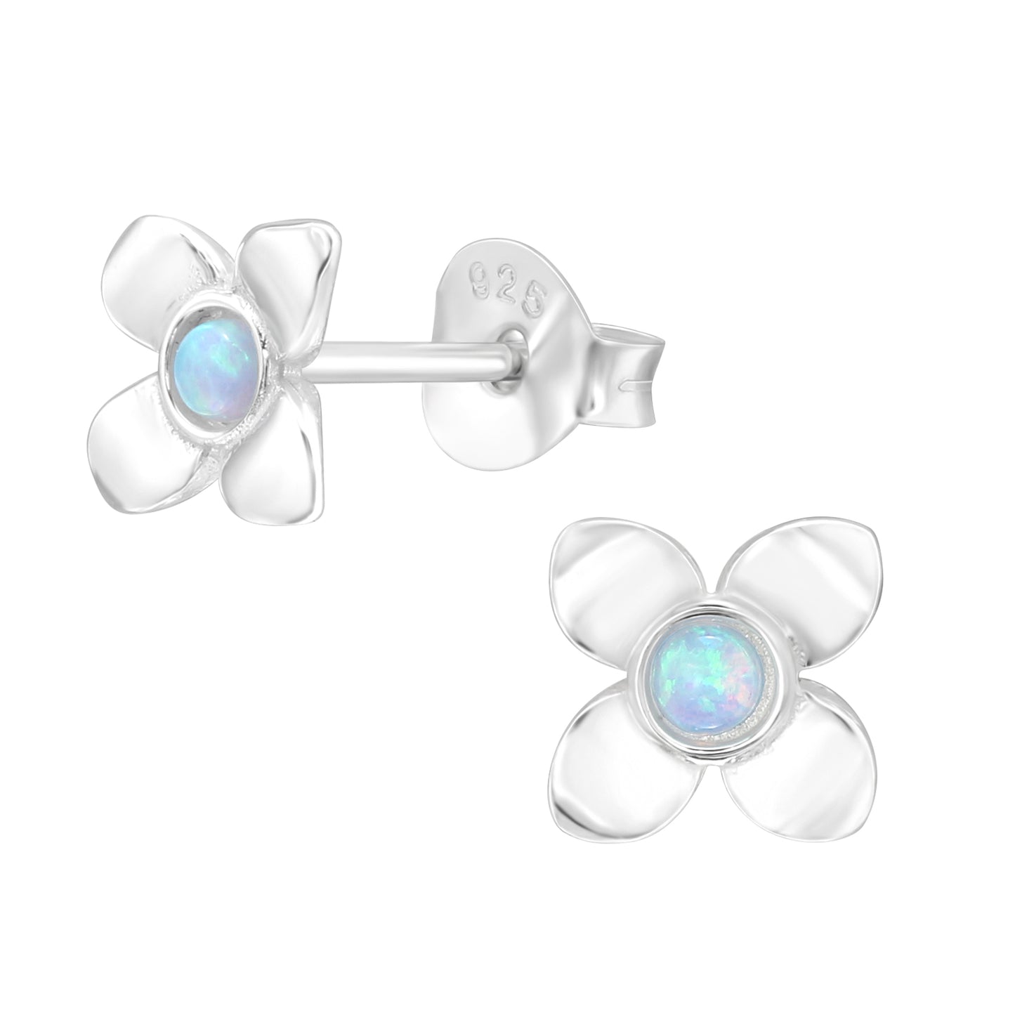 Sterling silver stud earrings for kids with blue opal. Stříbrné peckové náušnice pro děti s modrým opálem. Silberne Kinder-Ohrstecker mit blauem Opal.
