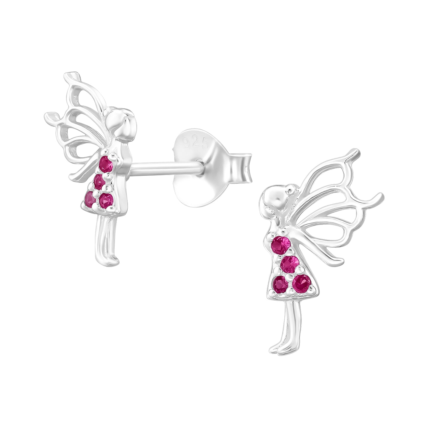 Children's silver stud earrings with soft pink zircons. Dětské stříbrné náušnice s růžovými Zirkony. Kinderohrringe aus Silber mit rosa Zirconia.