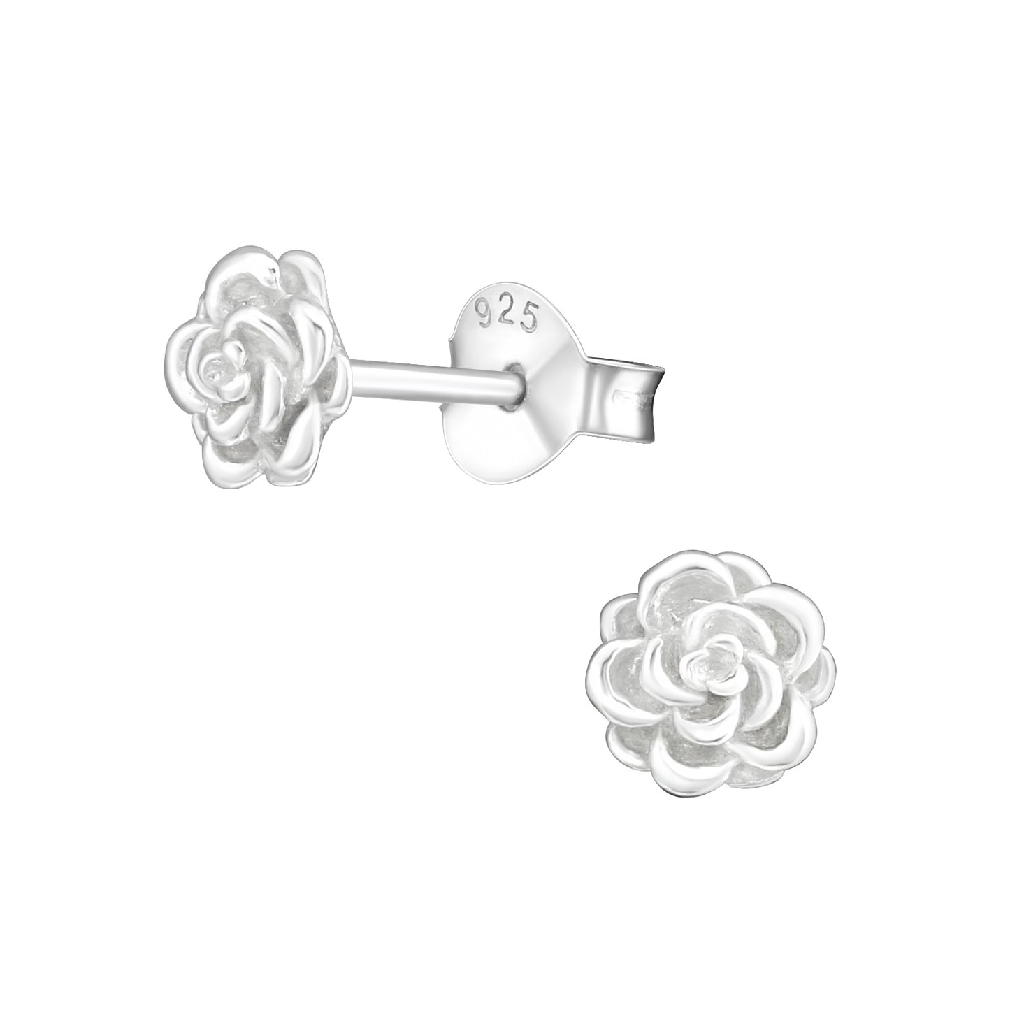 Sterling silver rose-shaped stud earrings for children. Stříbrné peckové náušnice ve tvaru růže pro děti. Silberne Kinder-Ohrstecker in Rosenform