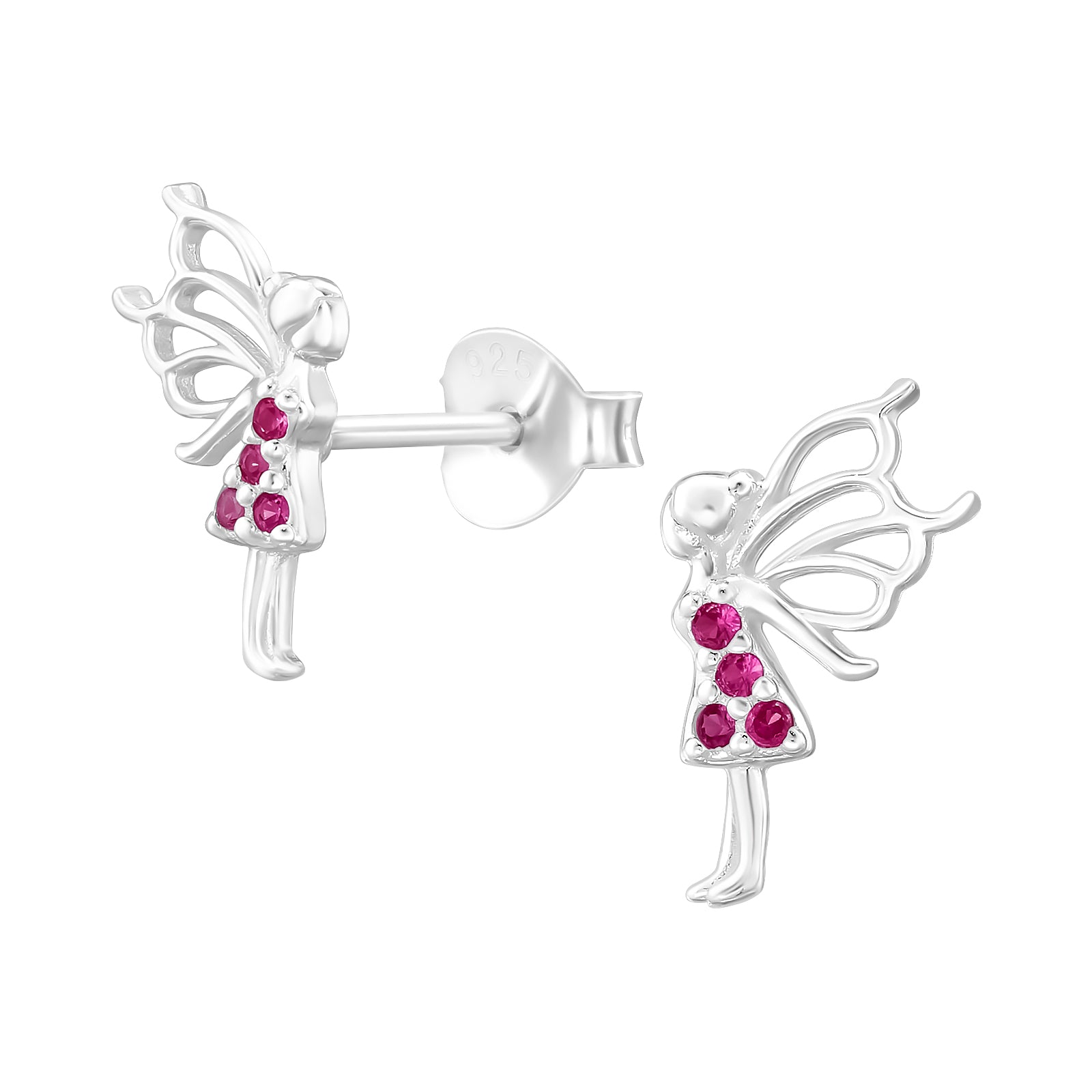 Children's silver stud earrings with soft pink zircons. Dětské stříbrné náušnice s růžovými Zirkony. Kinderohrringe aus Silber mit rosa Zirconia.
